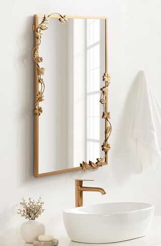 Kate and Laurel Rosella Modern Ornate Rectangle Wall Mirror, 20 x 30, Gold, Decorative Rectangular Mirror with Floral Detailing for Use as Bathroom Mirror for Over Sink or Cute Kids Room Decor in Kuwait