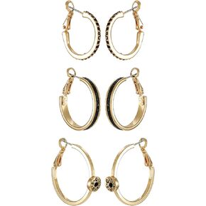 GUESS Goldtone Black Glass Stone 3 Piece Hoop Earring Set in Saudi Arabia