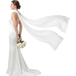Bridal Neck Scarf Long, 118'' Wedding Chiffon White Shawl, Minimalist Tulle Chiffon Scarf, Bride Neck Shawl for Wedding Evening Ceremony in Saudi Arabia