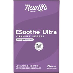 NewLife Naturals ESoothe Ultra Vitamin E Suppositories for Women 100 IU 2.5X More– Vaginal Dryness & Moisture Support – Hormone-Free – 24 Vaginal Suppositories, Made in USA -30 Day + Supply in Saudi Arabia