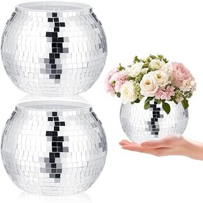 2 Pcs Disco Ball Vases,Plastic Disco Ball Centerpieces 4" X 4.7" Disco Ball Decor Silver Mirror Disco Ball Planter Can Be Used for Wedding Centerpieces,Birthday,Office in Saudi Arabia