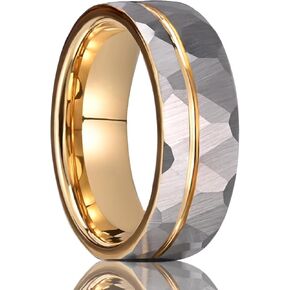 Tungsten Carbide Rings for Men Women 8mm Grey Hammered Men's Engagement Wedding bands Golden Grooved Matte Brushed and Comfort Fit in Saudi Arabia