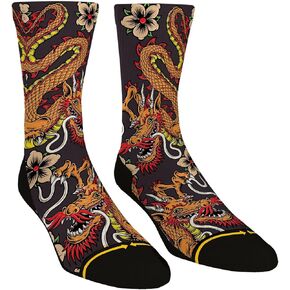 MERGE4 Double Dragon Large Crew Socks with Art by Steve Caballero – Cushioned Graphic Crew Socks with Compression for Men and Women in Saudi Arabia