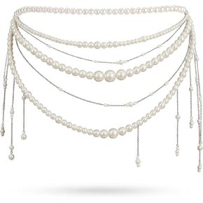 Layered Pearl Waist Chain for Women, Elegant Pearl Body Chain with Tassel Design, Adjustable Fashion Pearls Belt Jewelry for Dress, Beach Outfit, Festival Styling, Wedding Party Waist Accessory in Saudi Arabia