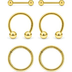 6PCS 16G 14G Nipple Rings Surgical Steel Hypoallergenic Nipple Piercing Jewelry Horseshoe Hoop Hinged Clicker Segment Straight Barbell Tongue Rings for Women Men 14mm 16mm in Saudi Arabia