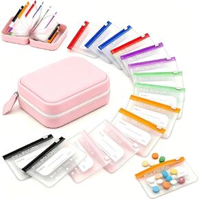 A8 Waterproof Pill Organizer Set, Waterproof Pill Pouch Set, Travel Medicine Organizers,Leakproof Reusable Zippered Storage Case, Compact Daily Pills Holder(14Pcs Pink) in Kuwait