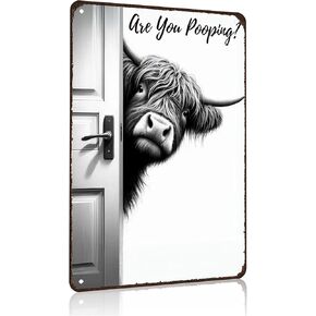 Funnysign Highland Cow Lovers Gifts Highland Cow Sign Are You Pooping Vintage Tin Sign for Bathroom Toilet Decor 8 X 12 Inch (26011) in Saudi Arabia