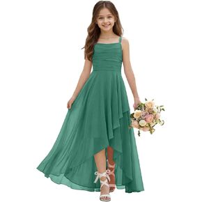 Spaghetti Straps Junior Bridesmaid Dresses Ruffles Chiffon Flower Girl Dresses for Wedding Party Pageant Gowns in Kuwait