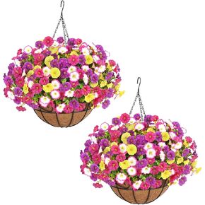 Elyum Artificial Hanging Flowers for Outdoors, UV Resistant Fake Flowers with Hanging Baskets, Artificial Flowers for Decoration Outdoors Garden, Spring Decor for Patio Porch(Mixed Color) in Saudi Arabia