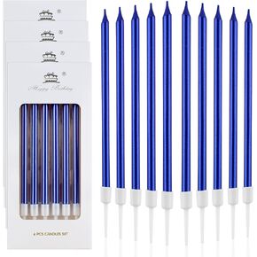 60 Pcs Blue Long Thin Metallic Birthday Cake Candles, Tall Glitter Cupcake Candles Metallic Birthday Candles for Birthday Wedding Party Decoration,10 Boxes(6 Pcs/Box) in Saudi Arabia