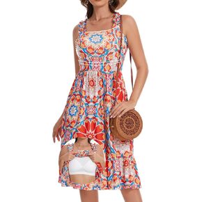 Womens Summer Ruffle Dresses with Built in Bras Sleeveless A-line Flowy Sundress 2026 Beach Vacation Dresses with Pockets in Saudi Arabia