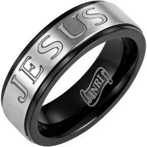 Willis Judd Christian Jesus Titanium Men's Ring 7mm Wide Engraved Jesus INRI with Cross in Kuwait