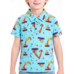 Boys Cotton Polo Shirt Moisture Wicking Short Sleeve, Button Closure, Size 2T 3T 4T 5T 6T 7T 8T 10-12T Blue Digger 4T in Saudi Arabia