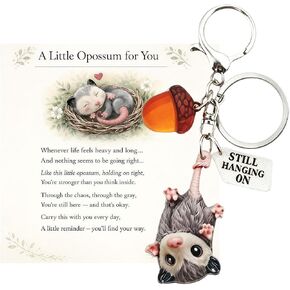 A Little Opossum-Still Hanging On Keychain Set, Animal Bag Charm Key Ring Inspirational Message Card Hanging in Saudi Arabia