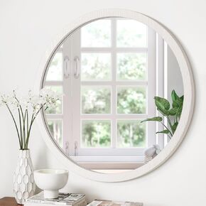 JJUUYOU Wall Mirror 20 Inch Round Wall Mirror for Bathroom Antique Circular Mirror Washroom Wall Decor Wood Frame Mirror for Living Room Bedroom Dorm Decorative in Saudi Arabia