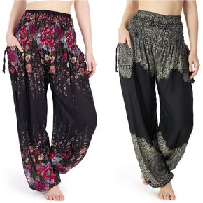 Lannaclothesdesign Black Flower and Black Mandala Boho Pants Bundle Size Large in Saudi Arabia