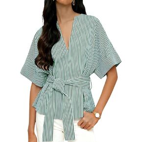 Yidarer Women's Summer Striped Blouse V Neck Short Sleeve Tie Knot Front Tops 2026 Casual Shirts in Saudi Arabia