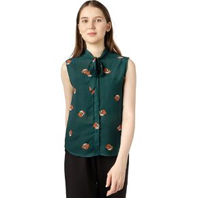 LaVieLente Women’s Chiffon Animal Pattern Sleeveless Bow Tie Collar Button Down Blouse Shirt for Work Casual Tops in Saudi Arabia