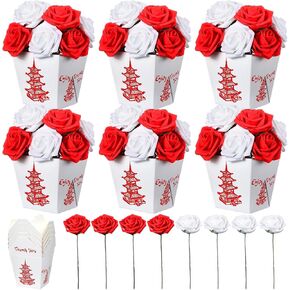 Dilunave 6 Set/56 Pcs Hibachi Party Decorations Chinese Take Out Boxes Hibachi Party Favors Chinese Food Containers Red White Artificial Roses Asian Theme Table Centerpiece Japanese Birthday Supplies in Saudi Arabia