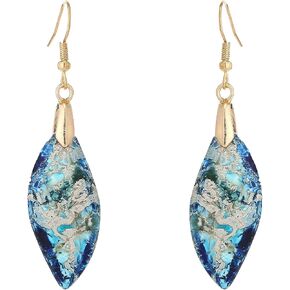 Plumiss Natural Imperial Jasper Teardrop Dangle Earrings for Women - Boho Statement Healing Crystal Drop Earrings, Unique Colorful Gemstone Jewelry for Birthday Anniversary Everyday Wear in Saudi Arabia