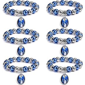 6 Pcs Alloy Virgin Mary Beaded Bracelets - Suitable for Both Men and Women Ideal Gift for Easter and Baptism in Saudi Arabia
