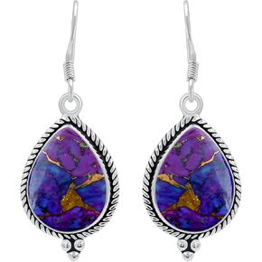 Natural Blue Green Spiny Oyster Copper Turquoise Dangle Earrings Sterling Silver Plated for Women - Stabilized Copper Infused Turquoise Drop Handmade Earrings - Gifts For Her in Saudi Arabia
