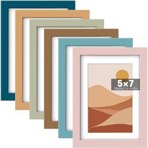 مجموعة إطارات صور Threehoney مقاس 11 × 14 مكونة من 6، إطارات صور ملونة بوهو تعرض صورًا مقاس 8 × 10 مع حصيرة أو 11 × 14 بدون إطار صورة حصيرة مع غطاء أكريليك لمعرض الصور المنزلي على الحائط وديكور المدرسة in Kuwait