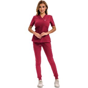 Medical Scrubs Set For Women and Man, V-Neck Top &Jogger Pants, with 10 Pockets Waist elastic drawstring in Saudi Arabia