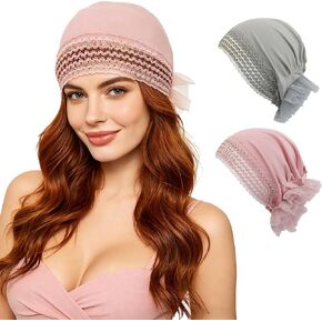 2-Pack Lace Trim Turban Beanies for Women in Saudi Arabia