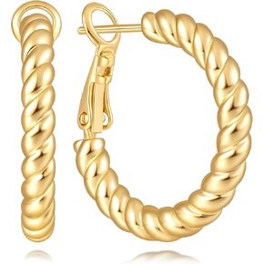 Eloqueen 14K Gold Earrings for Women Gold Hoops Earrings for Women Hoop Earring for Womens Hoops Softly Twisted Lines with Gentle Rhythm Womens Hoop Earring 22/25mm in Saudi Arabia