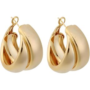 14K Gold Plated Chunky Huggie Earrings for Women Silver Double Hoop Earring in Saudi Arabia