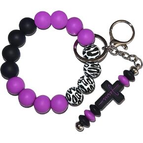 Silicone Beaded Keychain Wristlet Bracelet Car Keys Ring Bangle with Jesus Cross for Women in Saudi Arabia