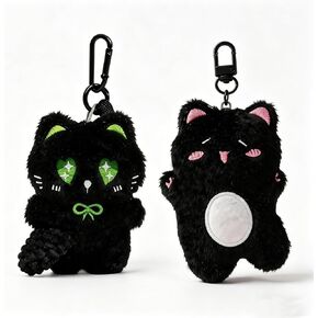 2Pcs Cute Black Cat Plush Keychain, Kawaii Soft Plush Bag Charms, Funny Keychain Backpack Purse Pendant, Cute Animal Stuff Charm Gifts for Women in Saudi Arabia