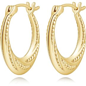 14K Gold Earrings for Women 14K Gold Hoop Earrings for Women Gold Hoop Earring for Womens Hoops Layered Textures and Subtle Bead Accents Hoops Earring for Womens 22/25 mm in Saudi Arabia