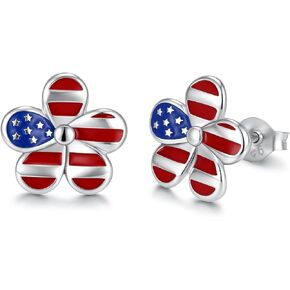 925 Sterling Silver American Flag Stud Earrings for Women Patriotic USA Independence Day Earrings Hypoallergenic July 4th Jewelry Gift in Saudi Arabia
