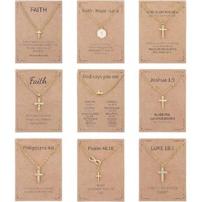9 Pack Faith Cross Necklace Bulk Christian Gifts for Women Gold Plated Adjustable Chain with Bible Verse Cards Church Jewelry Set for Baptism Confirmation in Saudi Arabia