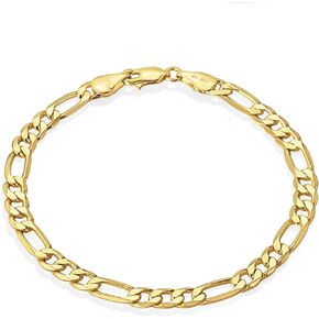 14K Gold Figaro Chain Bracelet for Women & Men, Classic Italian 3+1 Link Bracelet, 3mm/5mm Fine Jewelry, Hypoallergenic Non Tarnish Pulsera de Oro 14K para Mujer, 6.5–8.5 Inch in Saudi Arabia