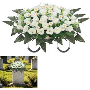 Wocst Headstone Flower Saddle,Large Artificial Cemetery Flowers for Grave Artificial Roses Daisy Saddle for Cemetery Headstone (Purple) in Saudi Arabia