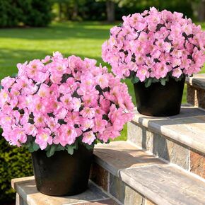 YXZZWL Set of 2 Artificial Azalea Flower Topiary Trees - Fake Silk Flower Potted Plants, Sun-Resistant Faux Outdoor Azalea Bushes for Front Door, Garden, Yard, Farmhouse Decor (Pink) in Saudi Arabia