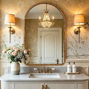 ANDY STAR Hand-Forged Gold Arched Bathroom Mirror for Wall, 24x36 Inch Vintage Solid Steel Metal Frame Bathroom Vanity Mirror, Antique Arch Wall Mirror, Hangs Vertically in Saudi Arabia