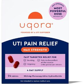 Uqora UTI Pain Relief Max Strength - Maximum OTC Strength Phenazopyridine HCl Tablets - Fast, Targeted Relief for Pain, Burning & Urgency - 24 Tablets in Saudi Arabia