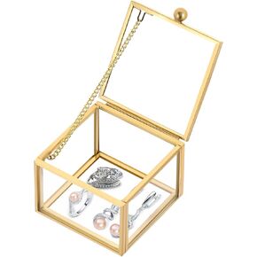 MYFULLY Vintage Gold Glass Jewelry Box, 2.36"x 2.36"x 1.77" Small Square Lidded Keepsake & Trinket Box for Rings, Earrings, Bracelets, Cards, Home and Vanity Display in Saudi Arabia