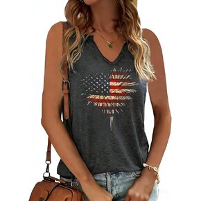 Womens Tank Tops Sleeveless V Neck USA American Flag Shirts 4th of July Summer Tank Tops in Saudi Arabia