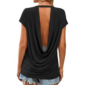 LilyCoco Womens Backless Shirt Draped Cowl Back Top Summer Sexy Open Back Blouse in Saudi Arabia