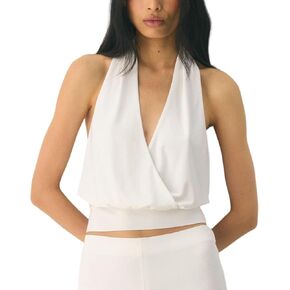 Hixiaohe Halter Top for Women Open Back Cinched Waist V Neck Sleeveless Cropped Tops Sexy Dressy Backless Blouse Shirt in Saudi Arabia