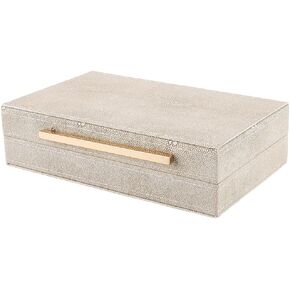 CREATCABIN Ivory Shagreen Decorative Boxes for Keepsake Memory Small Faux Leather Storage Boxes with Gold Metal Handle Lids Wood Jewelry Organizer Box for Photo Modern Home Decor 10x6x2.6Inch in Saudi Arabia