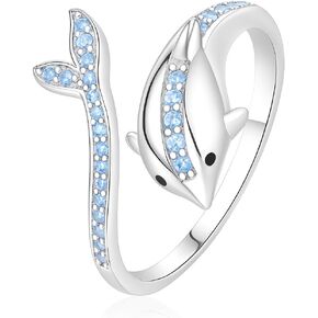 SUPAC Stainless Steel Double Dolphin Ring, Adjustable Size, 0.7 inch Inner Length - Ocean Gift in Saudi Arabia