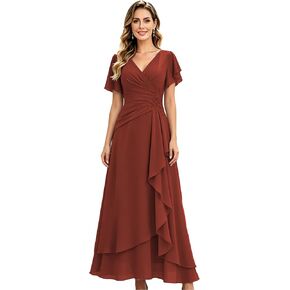 Elegant Mother of the Bride Dresses for Women 2026 Ruffle Sleeve Chiffon A-Line Floral Formal Evening Gown for Wedding in Saudi Arabia