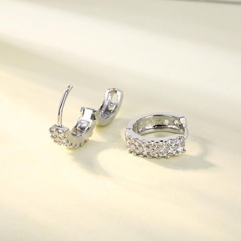 18K Gold Plated Silver Huggie Hoop Earrings for Women – Classic Small Hoop Design with Sparkling Cubic Zirconia Stones in Saudi Arabia