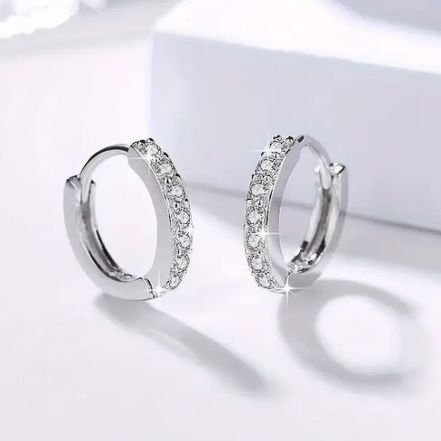 18K Gold Plated Silver Huggie Hoop Earrings for Women – Classic Small Hoop Design with Sparkling Cubic Zirconia Stones in Saudi Arabia